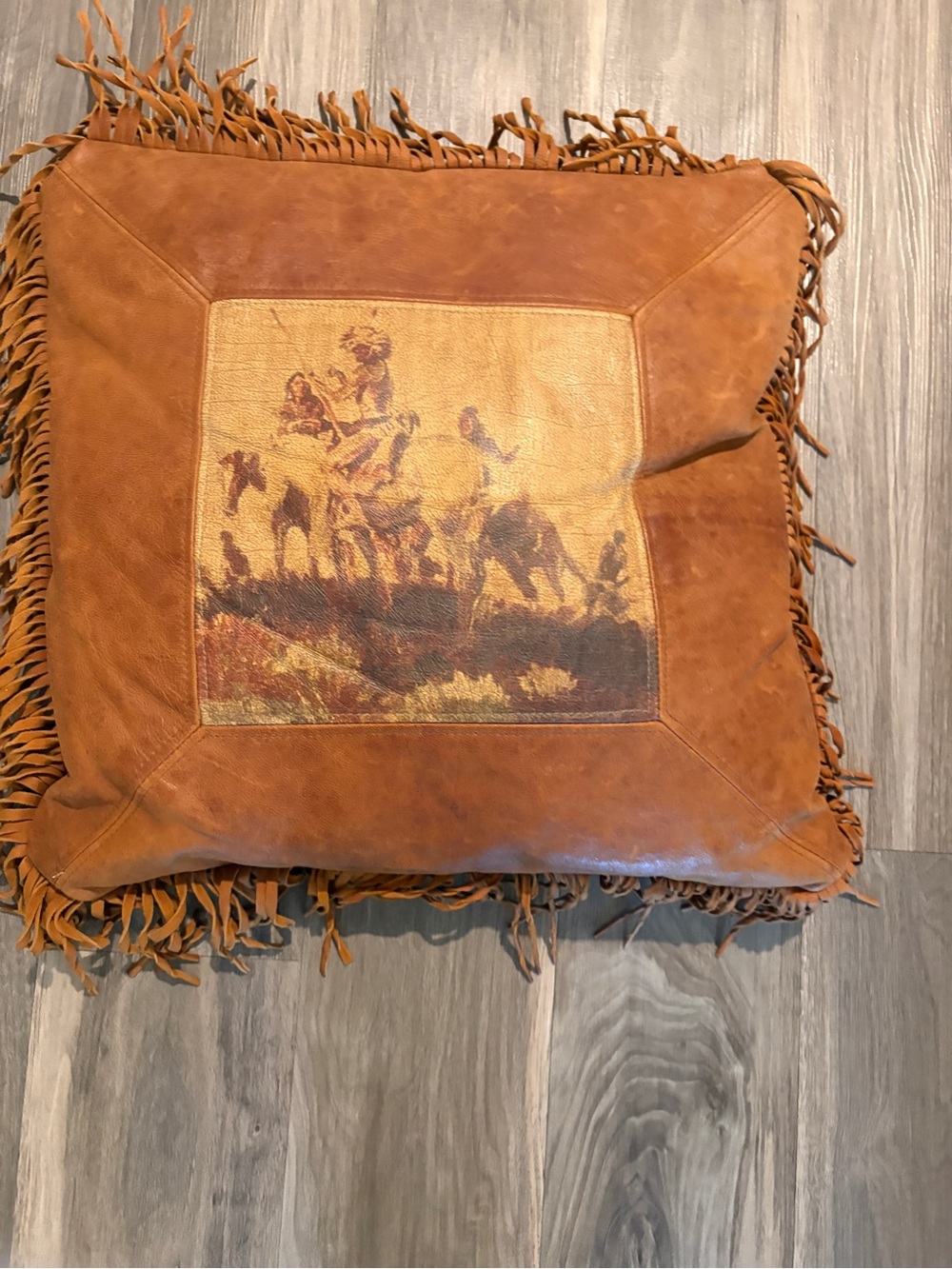 Vintage Double D Ranch Home Collection Leather Fringe Pillow